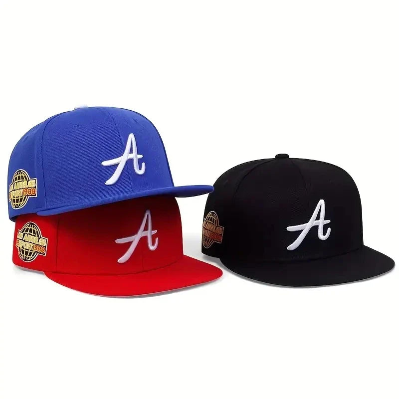Blue and red hip-hop punk letter embroidered baseball caps with white logos and gold atlanta 1986 patches, breathable sun protection