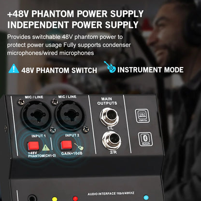 Professional TEYUN Q12M 2Channels Audio Mixer sound console mini USB Audio Interface card MIXER for PC Guitar Recording Studio