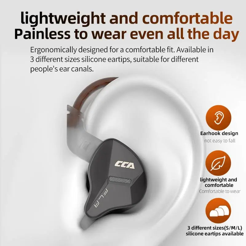 Black cca p7.4 in-ear monitor with ergonomic silicone tips for alta fidelidade fones and ear hanging type use