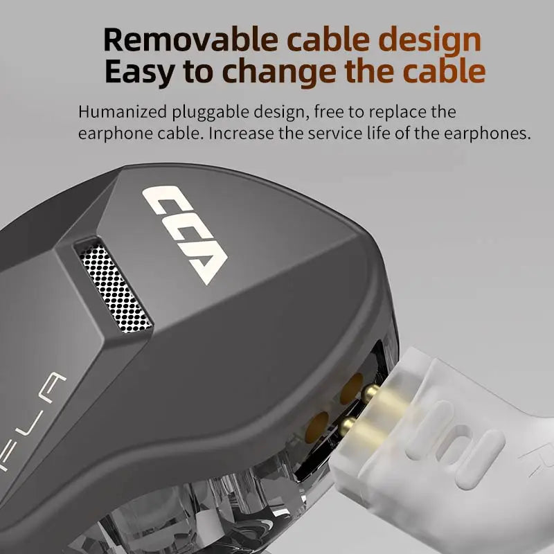 Gray ccv cca fla metal ear hanging type earphones with transparent housing and removable cable for alta fidelidade fones