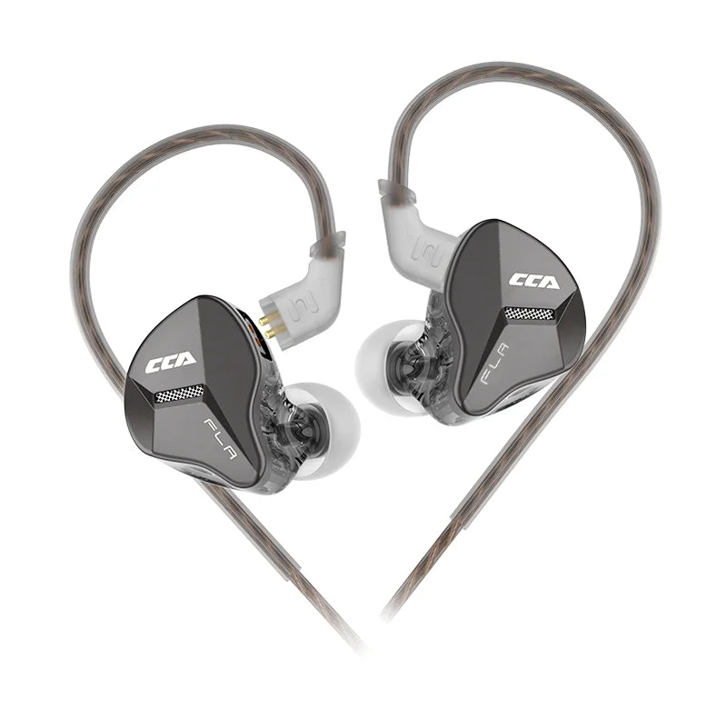 Cca fla ear hanging type in-ear monitors in sleek black transparent design with metallic hooks for alta fidelidade fones