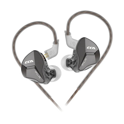 Cca fla ear hanging type in-ear monitors in sleek black transparent design with metallic hooks for alta fidelidade fones