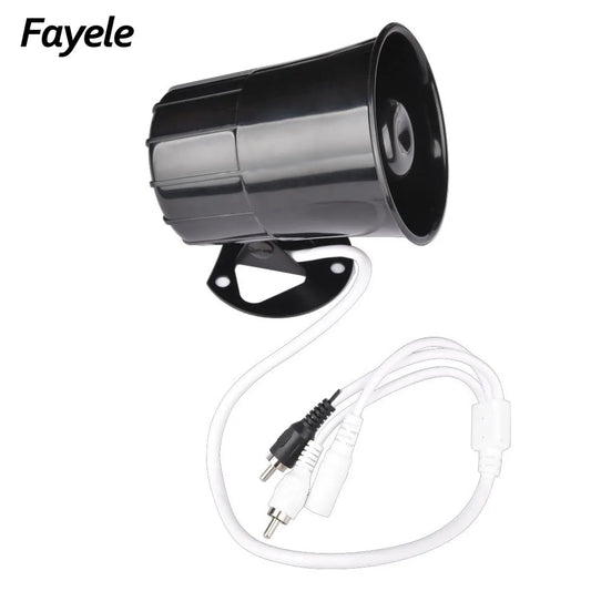 Black plastic cctv audio monitoring speaker horn microphone with white rca cables and dc12v power plug for hikvision camera dvr