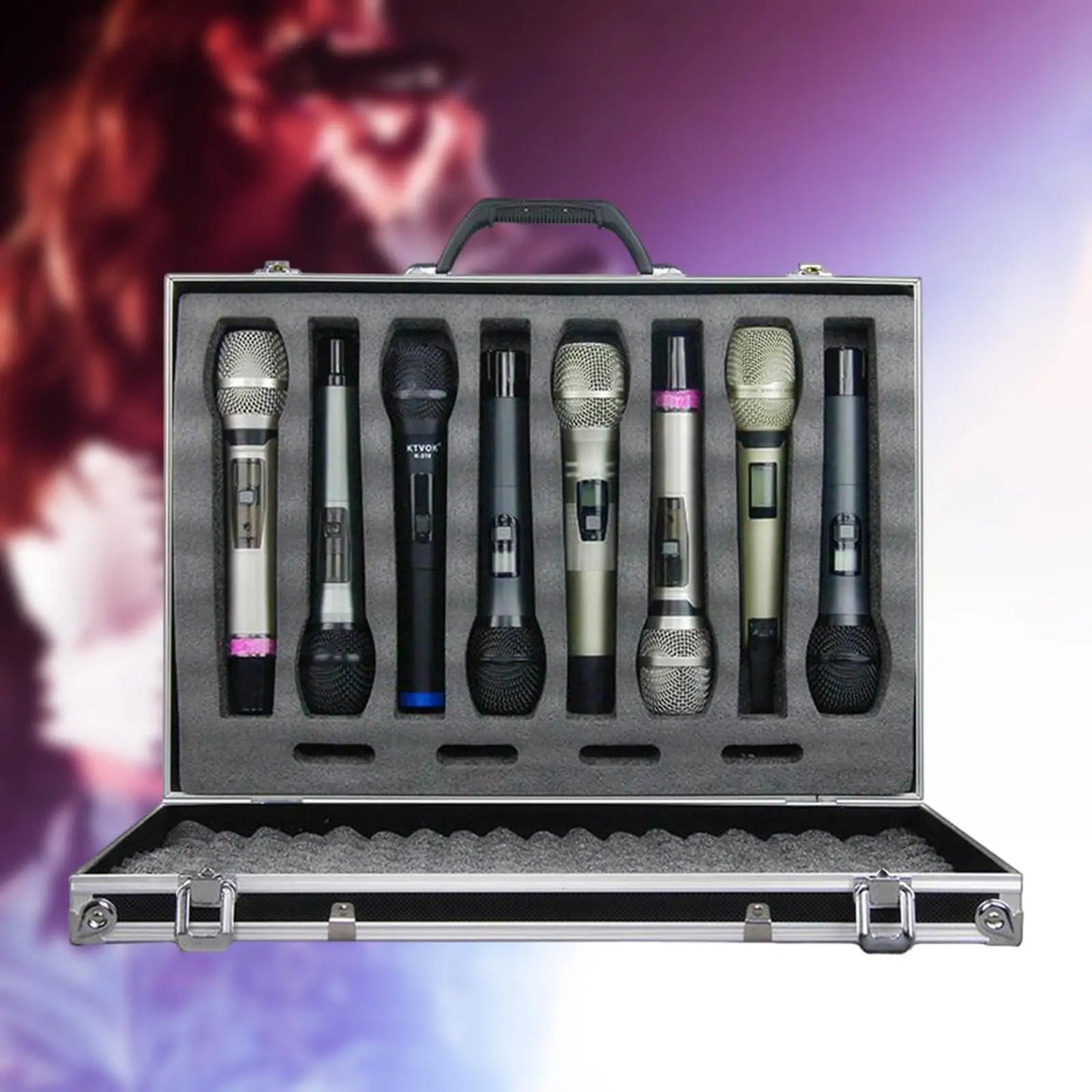 Microphone Case Studio with Sponge Lining Impact Resistant Instrument Box Singing Professional Hard Shell Mic Case for 4/8 Mics