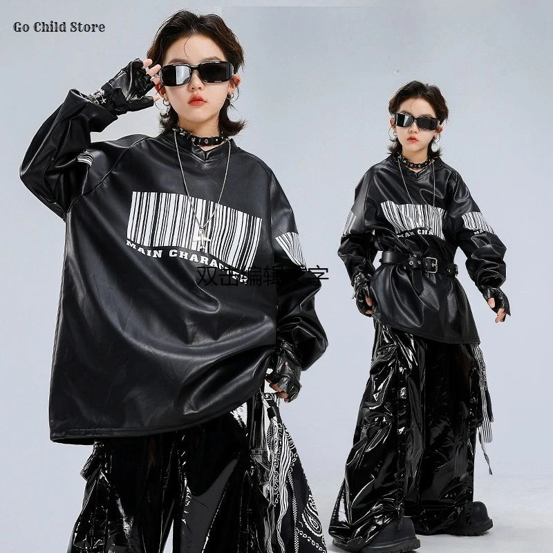 Hip Hop Boys Cool Shiny Sweatshirt Street Dance Cargo Pants Girls K-pop Clothes Set Kid Hip Hop Jazz Costume Children Streetwear