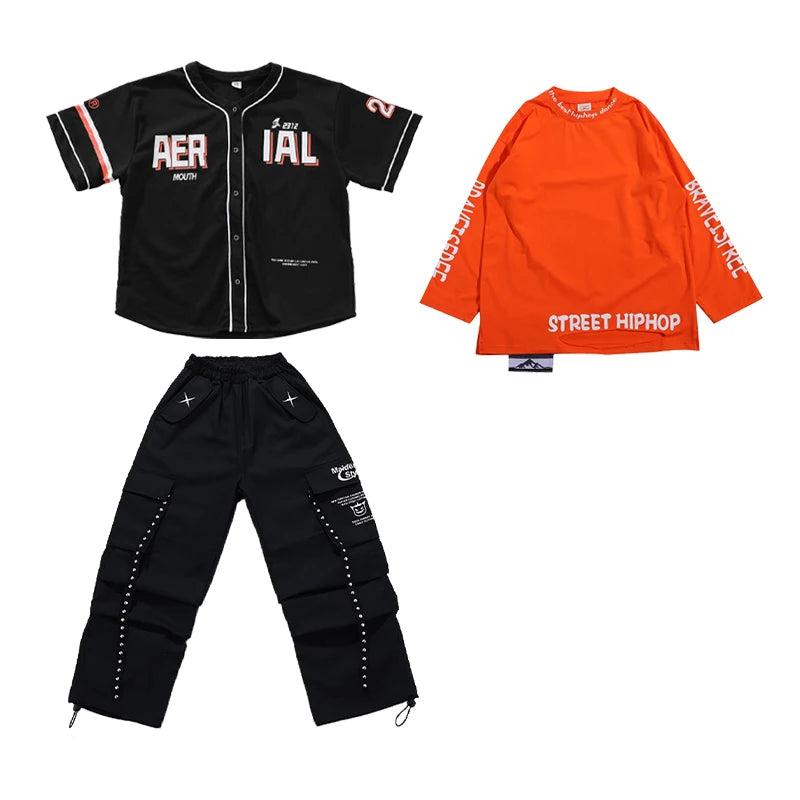 Child Hiphop Rapper Clothes Outfit Hip-hop Dance Street Wear Korean Boy y2k Streetwear Set Kids Hip Hop Performance Costume Suit