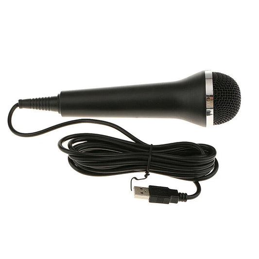 Black usb wired microphone with silver mesh grille and textured grip for chatting gaming podcast and wired microphone karaoke on switch wii