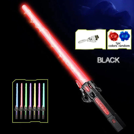 Black plastic children colorful glowing sword toys telescopic music laser sword with red glowing blade and interchangeable colors