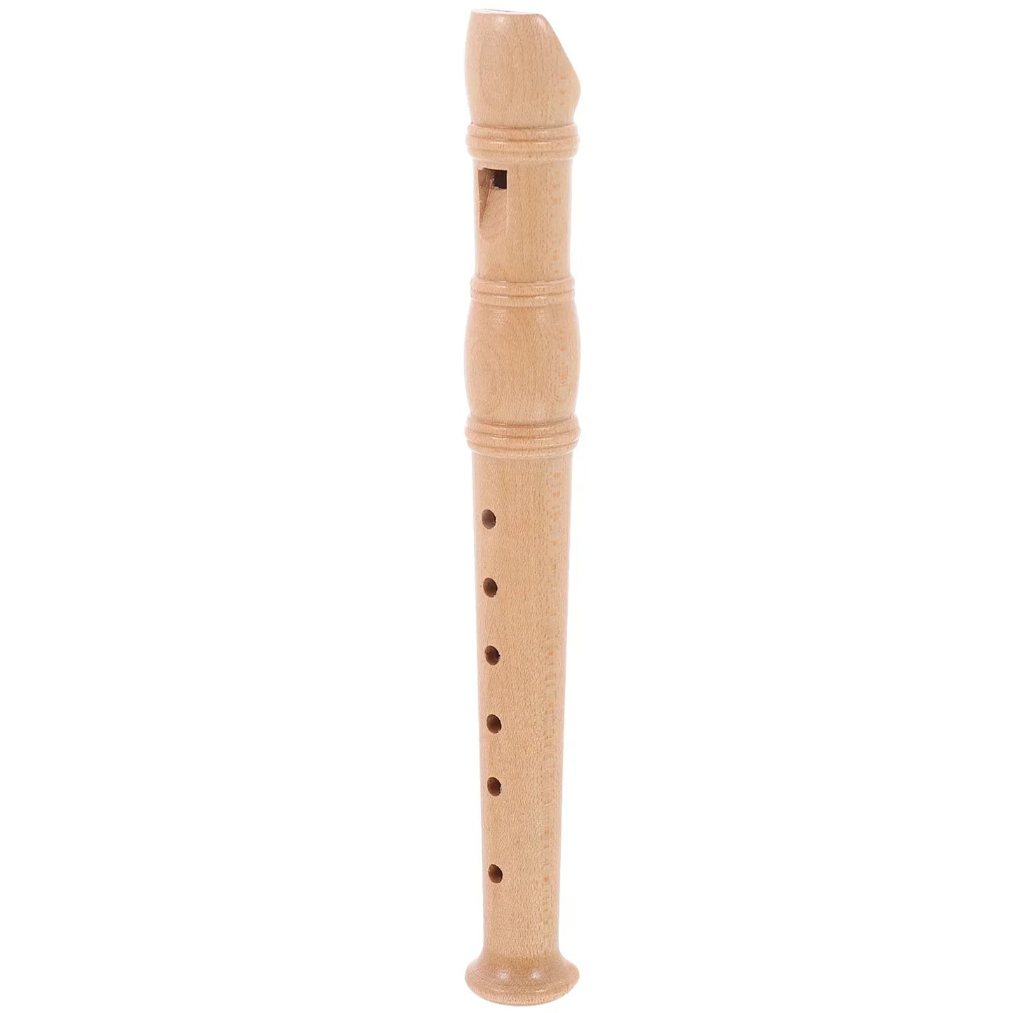 Light-colored wooden children flute recorder with smooth natural finish and evenly spaced finger holes educational toy