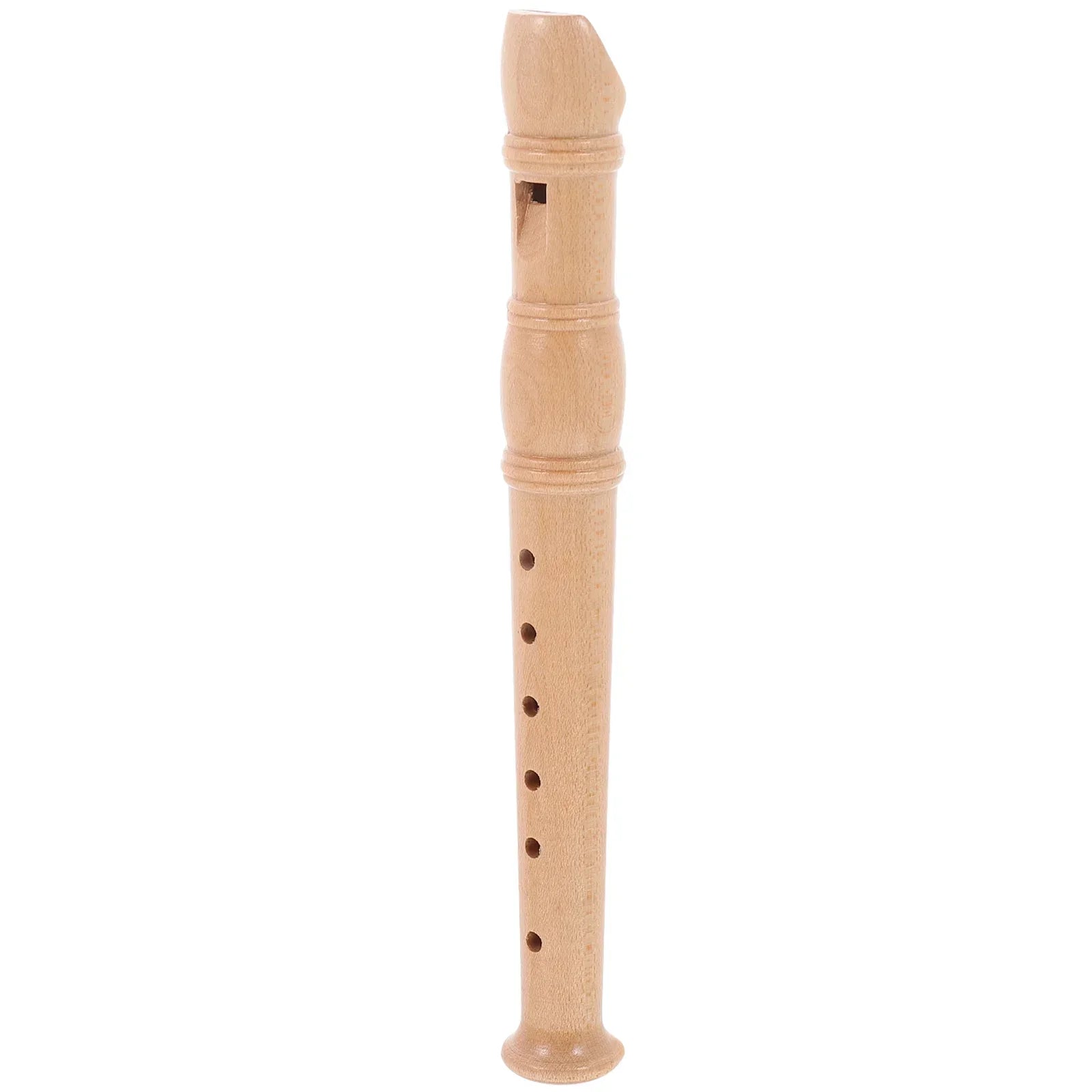 Light-colored wooden children flute recorder with smooth natural finish and evenly spaced finger holes educational toy