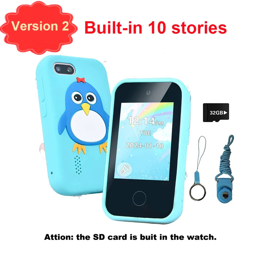 Light blue penguin-themed silicone phone case for children phone educational toys games musical toy baby mobile selfie use