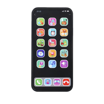 Black plastic children simulation music toy smartphone with colorful app icons for baby english education cognitive phone