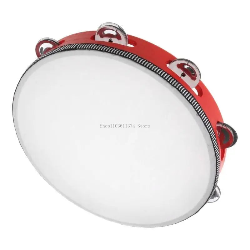Red children tambourine round percussion with silver jingles and white drumhead for party dancing toy musical instrument