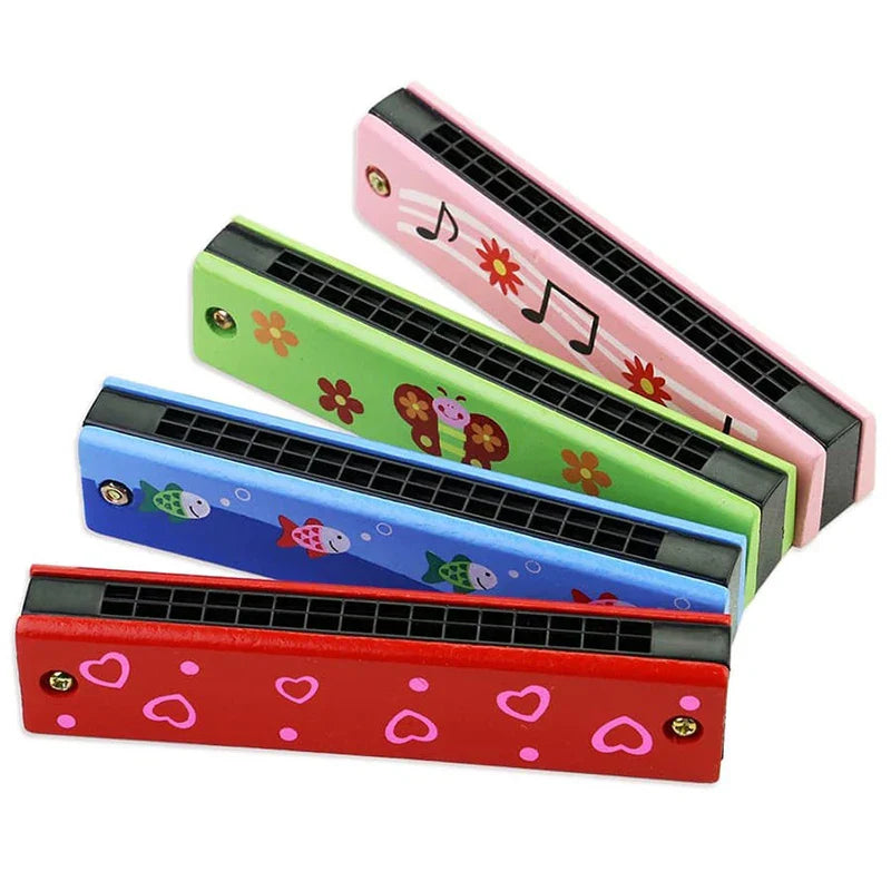 Colorful children wooden harmonica toys music teaching aids with glossy plastic bodies for puzzle early education use