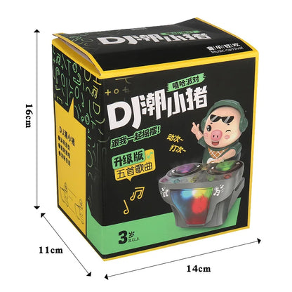 Black and yellow children’s rock dj pig electric toy with cartoon pig and colorful illuminated buttons for lights music toys