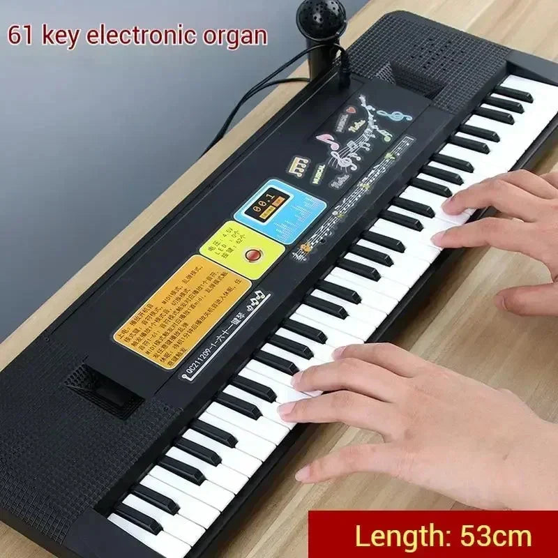 Black 61-key electronic keyboard piano with microphone and colorful buttons for beginner musical instrument educational toy