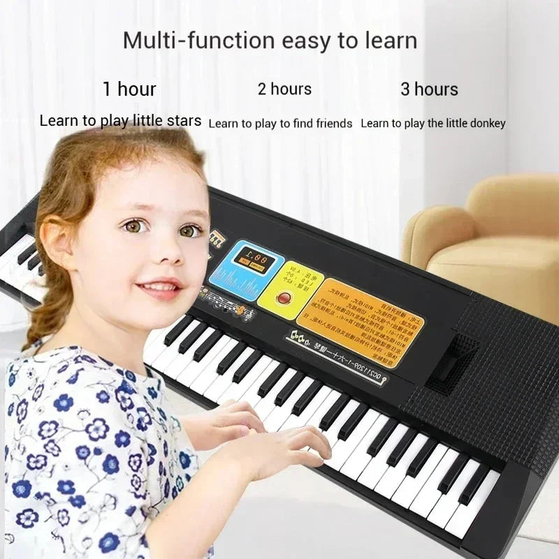Black electronic keyboard piano with 37 keys colorful buttons digital display and microphone beginner musical instrument educational toy