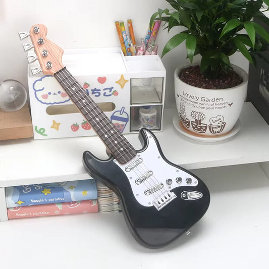 Black and white 4-string children’s electric guitar instruments with light wood headstock musical instrument toys portable