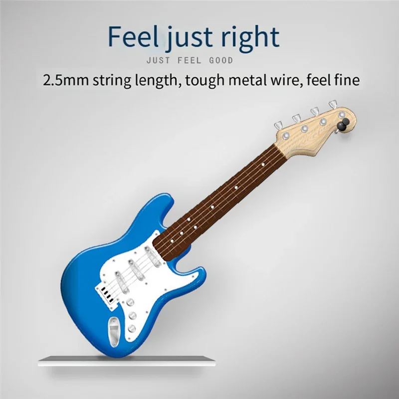 Blue 4-string children’s electric guitar instrument with white pickguard and natural wood fretboard portable musical instrument toy