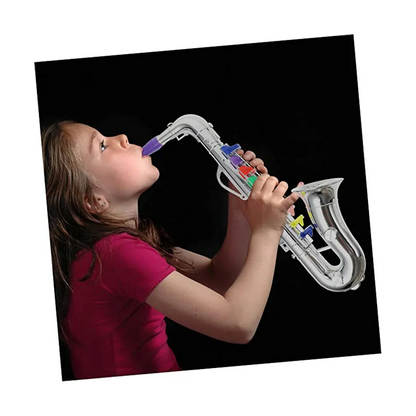 Silver plastic toy saxophone with colorful key caps for children’s saxophone music toys and toys brass instruments use