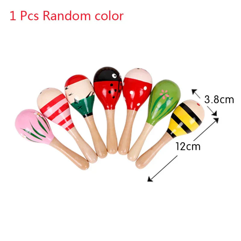 Colorful wooden maracas with ladybug and bee designs kids rain rattle shaker rainmaker music sensory toys
