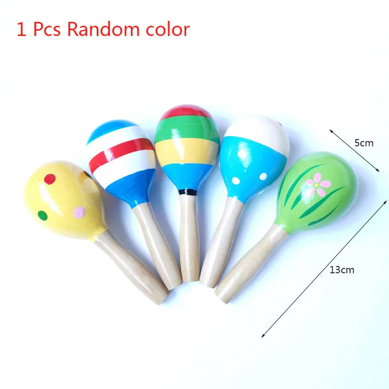 Colorful wooden kids rain rattle with painted designs and natural wood handles musical instruments toys for toddlers
