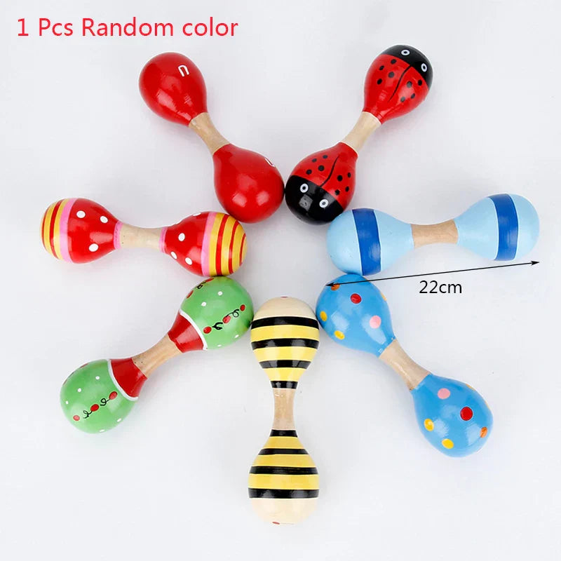Colorful wooden maracas with painted insect and striped designs kids rain rattle shaker rainmaker music toys for toddlers
