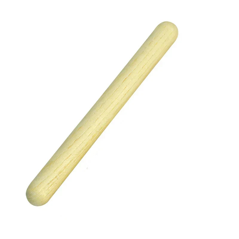 Light-colored wooden drumstick with smooth rounded ends and visible grain for kids rain rattle shaker rainmaker music toy