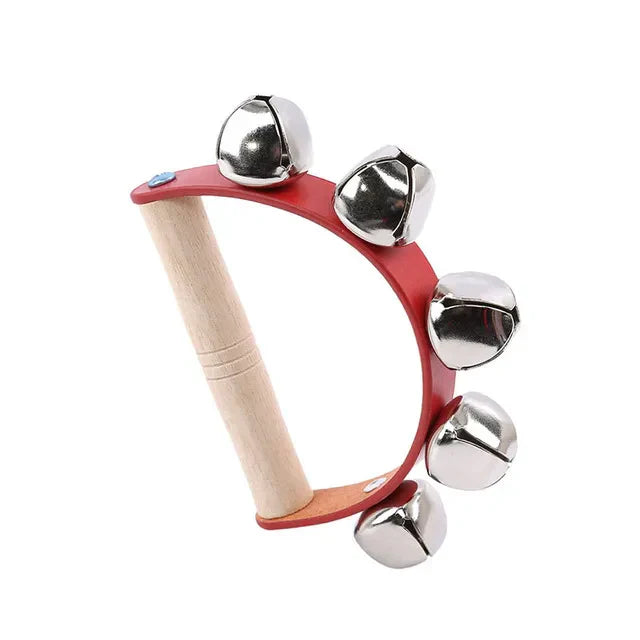Red-handled tambourine with five silver jingles for kids rain rattle shaker rainmaker music and musical instruments toys