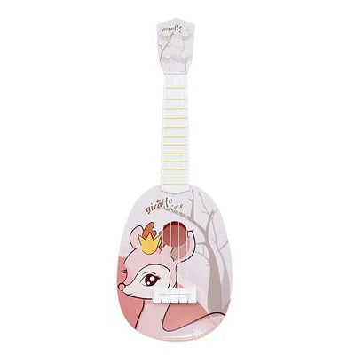 Pink cartoon deer-themed toy guitar with glossy plastic body and wooden neck for early education musical toy use