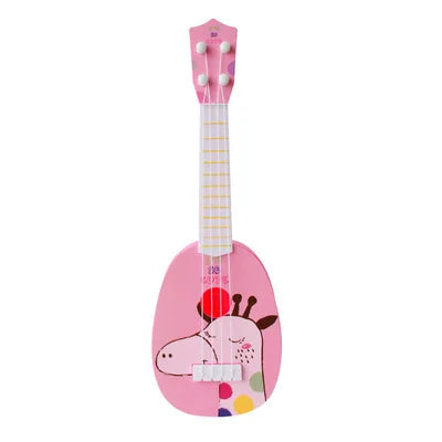 Pink giraffe-themed simulation instrument ukulele with colorful polka dots for early education musical toy play