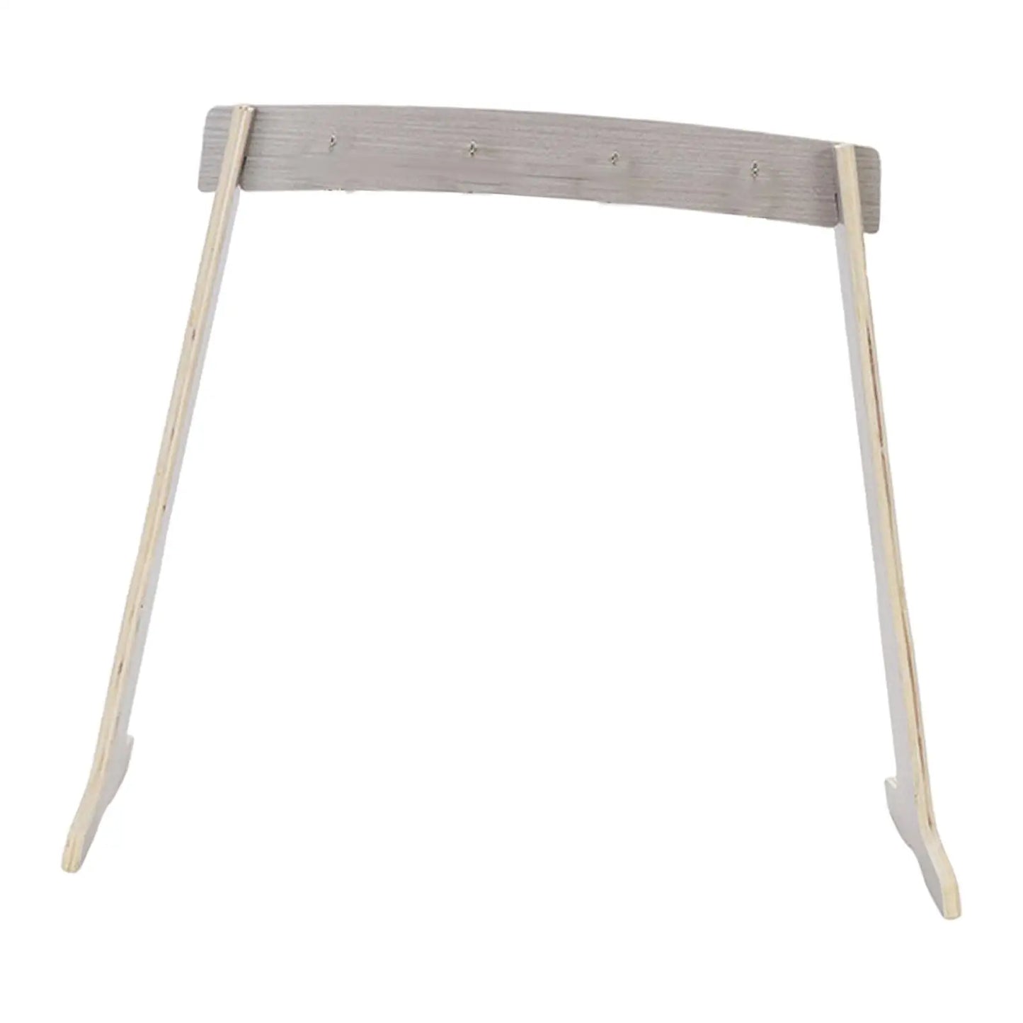 Light gray wooden chime stand with curved top and angled legs for wind chime wood gong target stand use