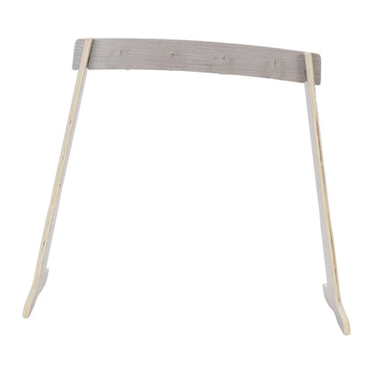 Light gray wooden chime stand with curved top and angled legs for wind chime wood gong target stand use