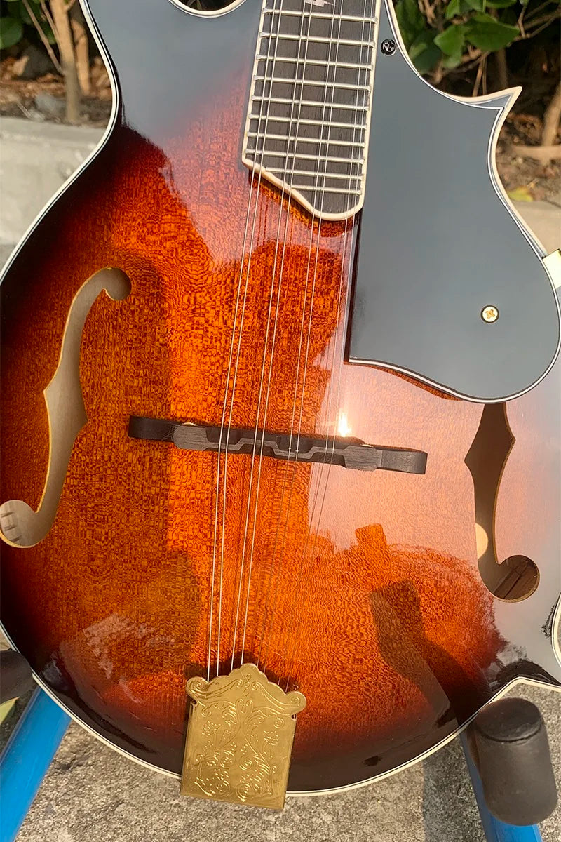 Aiersi brand mandolin handmade vintage sunburst bluegrass acoustic archtop with glossy wood body and gold tailpiece