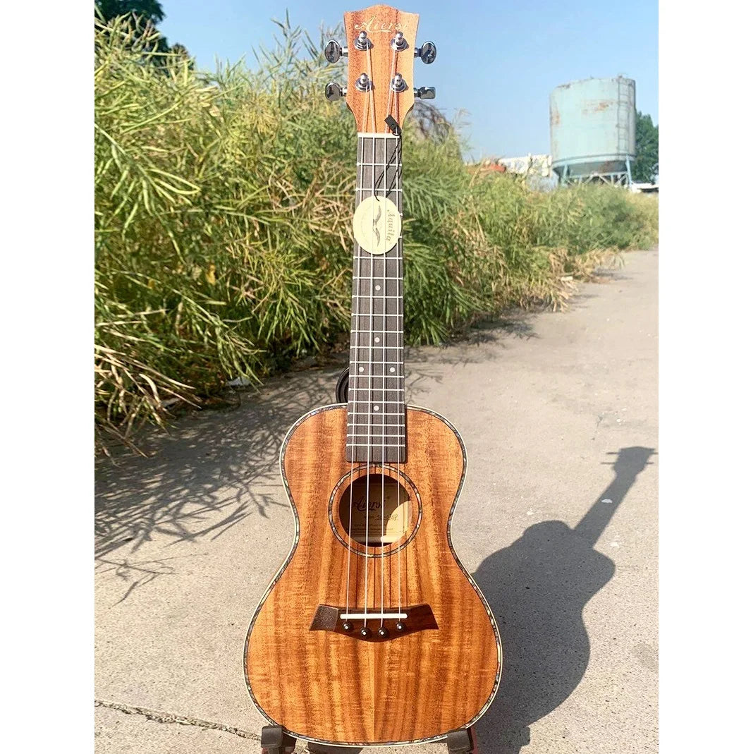 Aiersi brand 24 inch concert ukulele with warm natural wood finish and elegant inlaid fretboard china leading ukulele