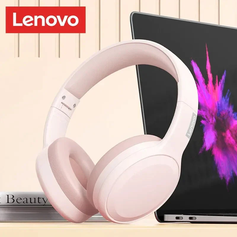 Pastel pink lenovo th30 wireless bluetooth hifi stereo headphones sport with sleek soft-touch minimalist design