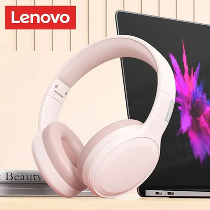 Pastel pink lenovo th30 wireless bluetooth hifi stereo headphones sport with sleek soft-touch minimalist design