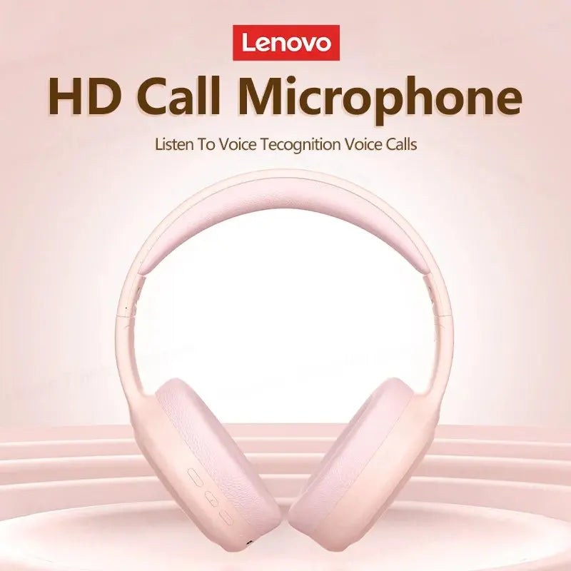 Pink lenovo th30 wireless bluetooth hifi stereo headphones sport with mic featuring sleek modern call microphone design