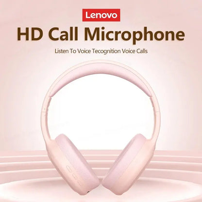 Pink lenovo th30 wireless bluetooth hifi stereo headphones sport with mic featuring sleek modern call microphone design