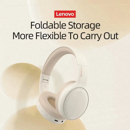 White Lenovo TH30 wireless foldable stereo headphones sport with Bluetooth HiFi stereo and sleek minimalist design