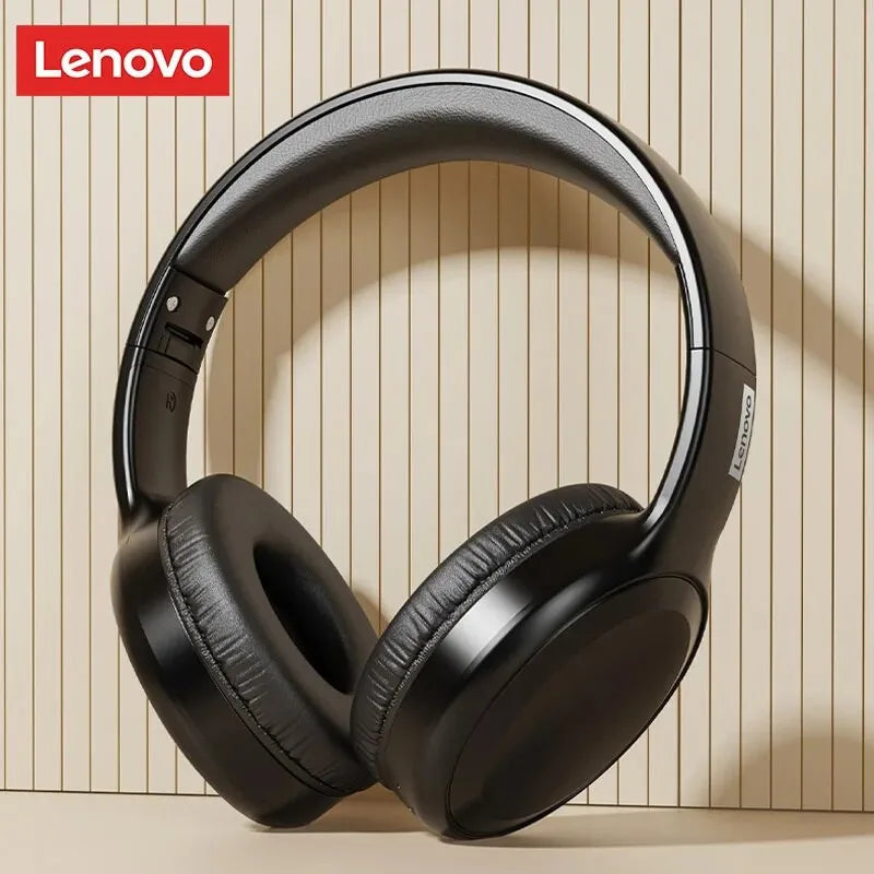 Black Lenovo TH30 wireless headphones with padded earcups foldable game headset sport headphone with mic music earbuds
