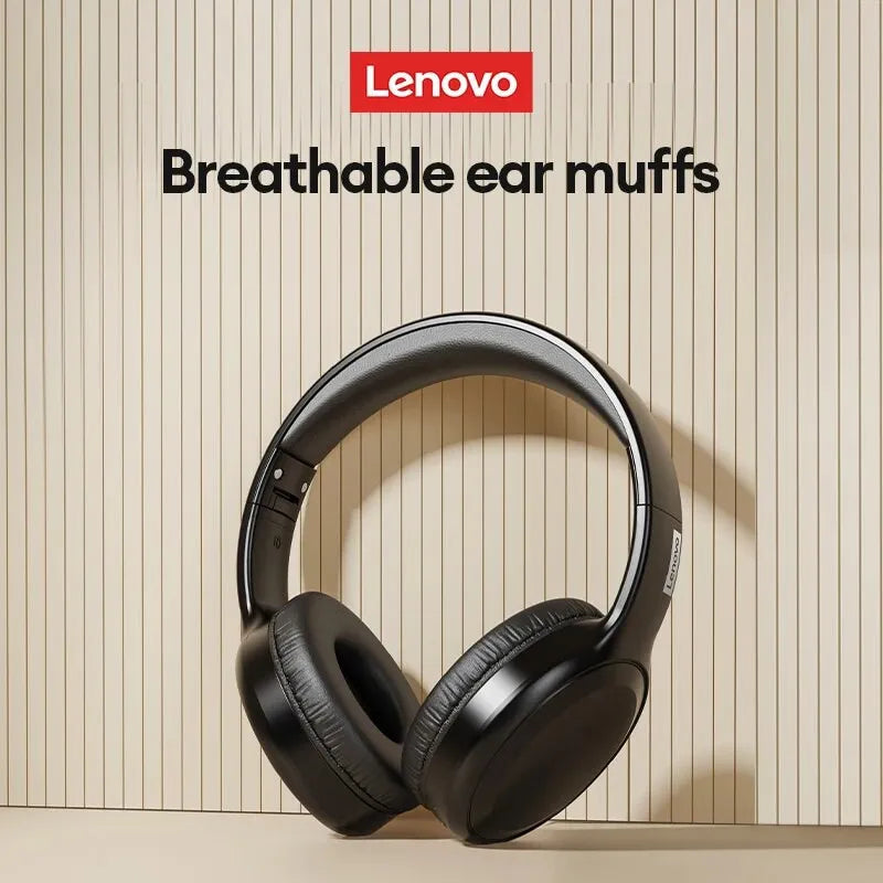 Black lenovo breathable ear muffs with padded headband and circular ear cups for headset sport headphone and earphones foldable game use