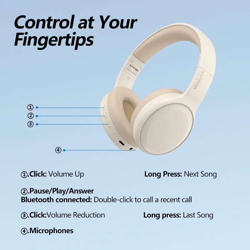 Cream-colored thinkplus choice lenovo th30 foldable game headset sport headphone with mic music earbuds bluetooth 5.3 over-ear design