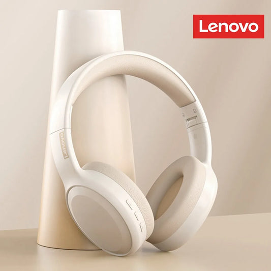 White lenovo th30 wireless over-ear headphones with soft padded earcups foldable game headset sport with mic music earbuds