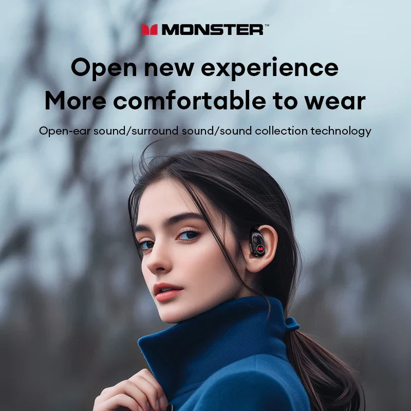 Choice monster mqo22 black and red open-ear sound headphones hifi sound gaming headset waterproof sports earbuds