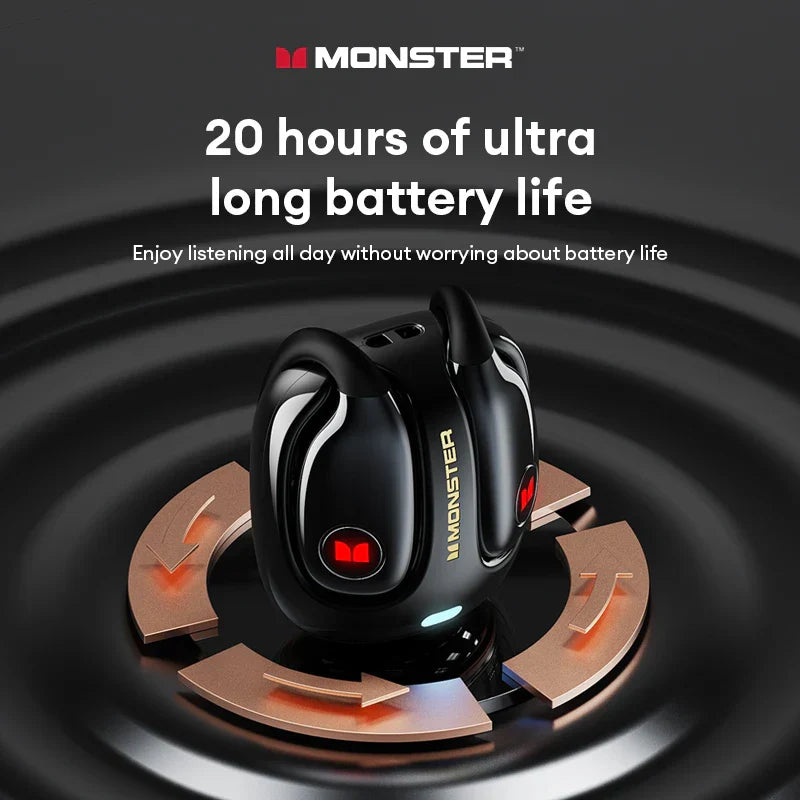 Choice monster mqo22 black wireless earbuds with glossy finish and red led lights headphones hifi sound waterproof sports earbuds