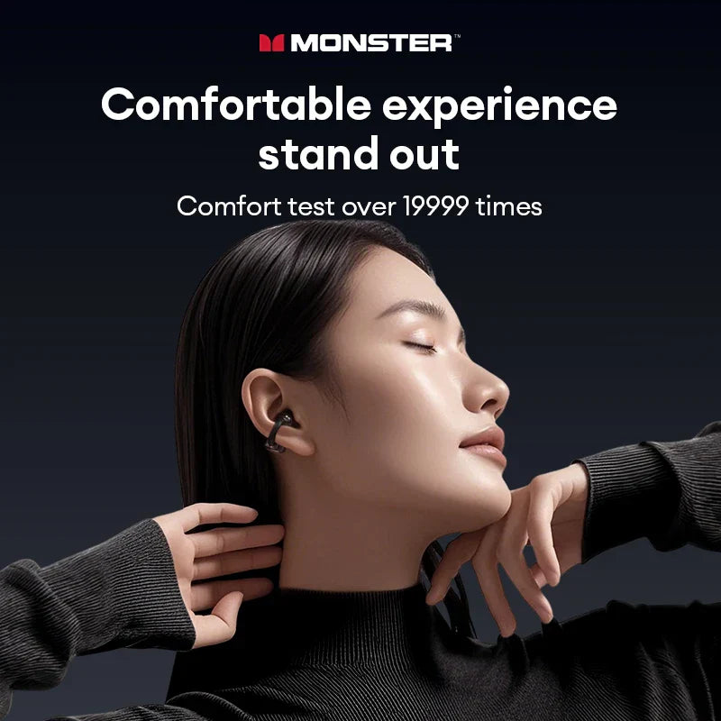 Choice monster mqt65 ows black in-ear earclip bluetooth headphones with low latency for hifi music game and sport use