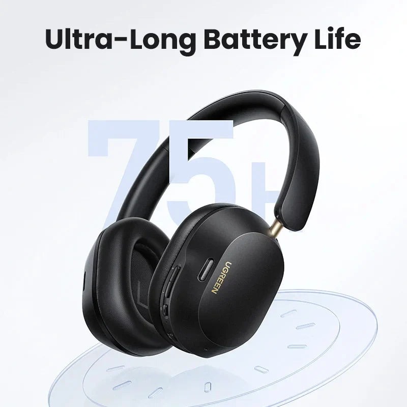 Black over-ear ugreen choice wireless bluetooth headphones feature 43db hybrid active noise cancellation and spatial audio