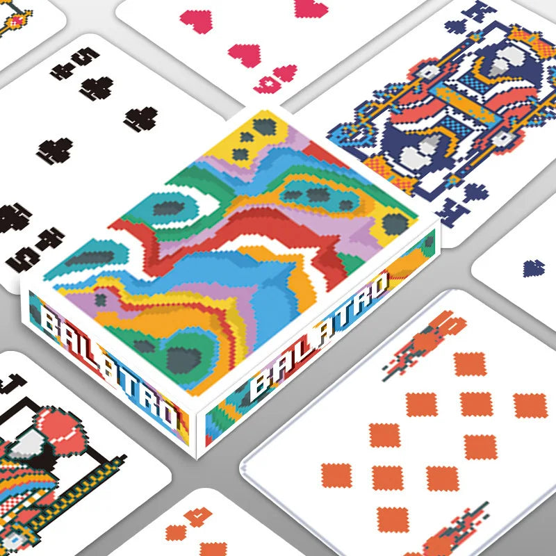 A colorful pixel-art classic balatro joker card box designed for portable playing hobby and collectibles cards games