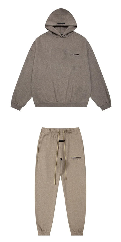 Beige textured classic brand hoodies and joggers set with quality fleece sweatshirts fabric and hiphop streetwear oversize fit